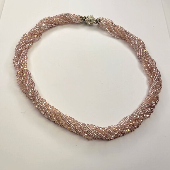 Multi Strand Braided Necklace Glass Bead Braided Necklace Beaded Twist Necklace - Picture 5 of 8